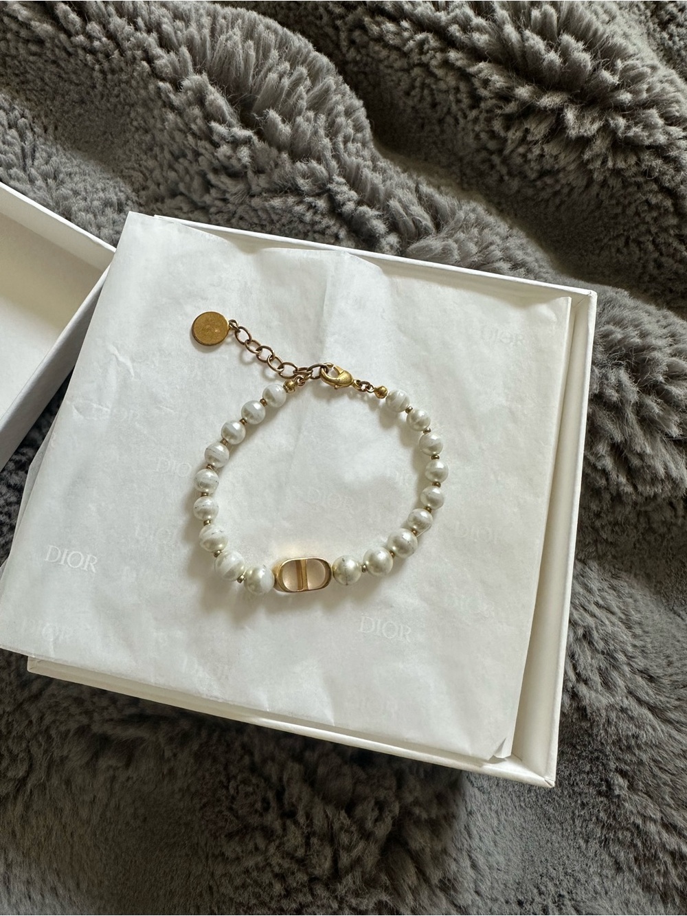 Dior Pearl Bracelet with Gold Logo Accent